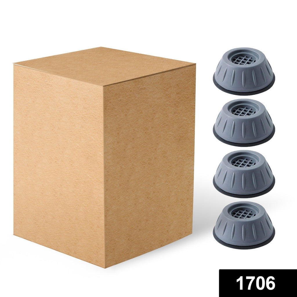 Washing machine elevated on GlimmerHome anti-vibration pads, illustrating the added height for cleaning.