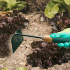 Detail of the ergonomic rubber grip on the comfortable gardening hoe handle.