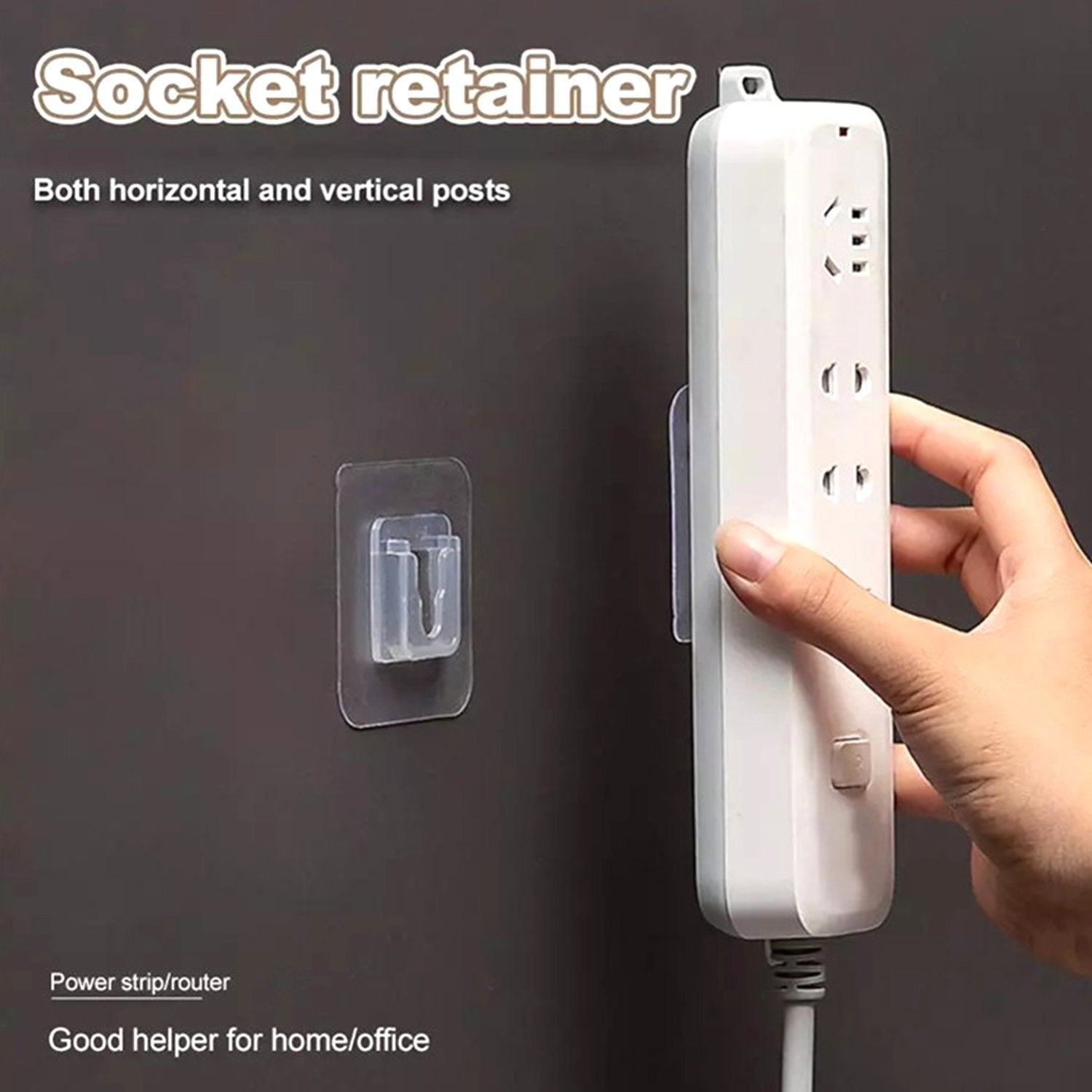 Set of white plastic adhesive hooks neatly arranged on a wall.