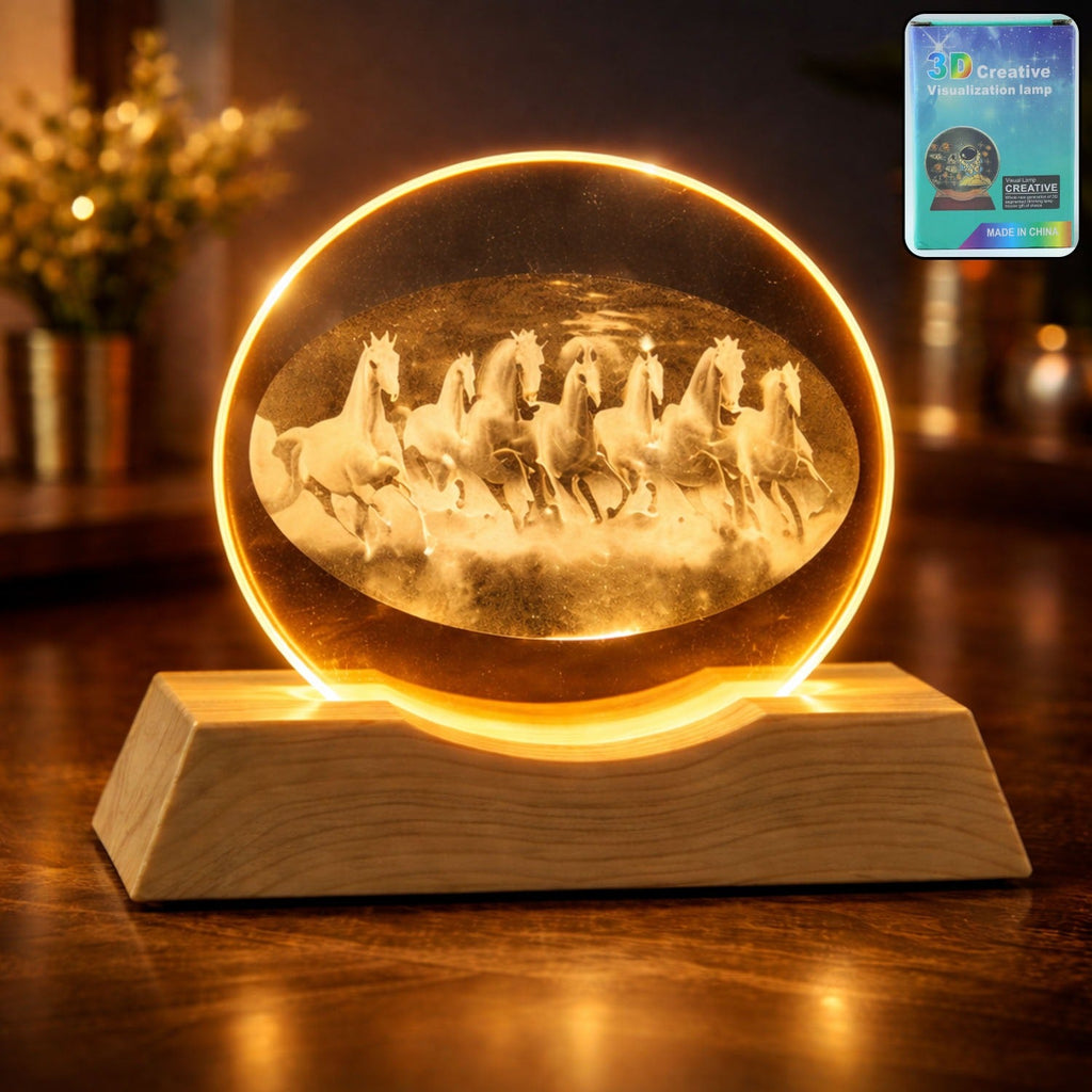 3D crystal LED table lamp shining bright with running horses design