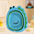 Front view of the adorable frog-shaped foldable baby wash basin, ready for use.