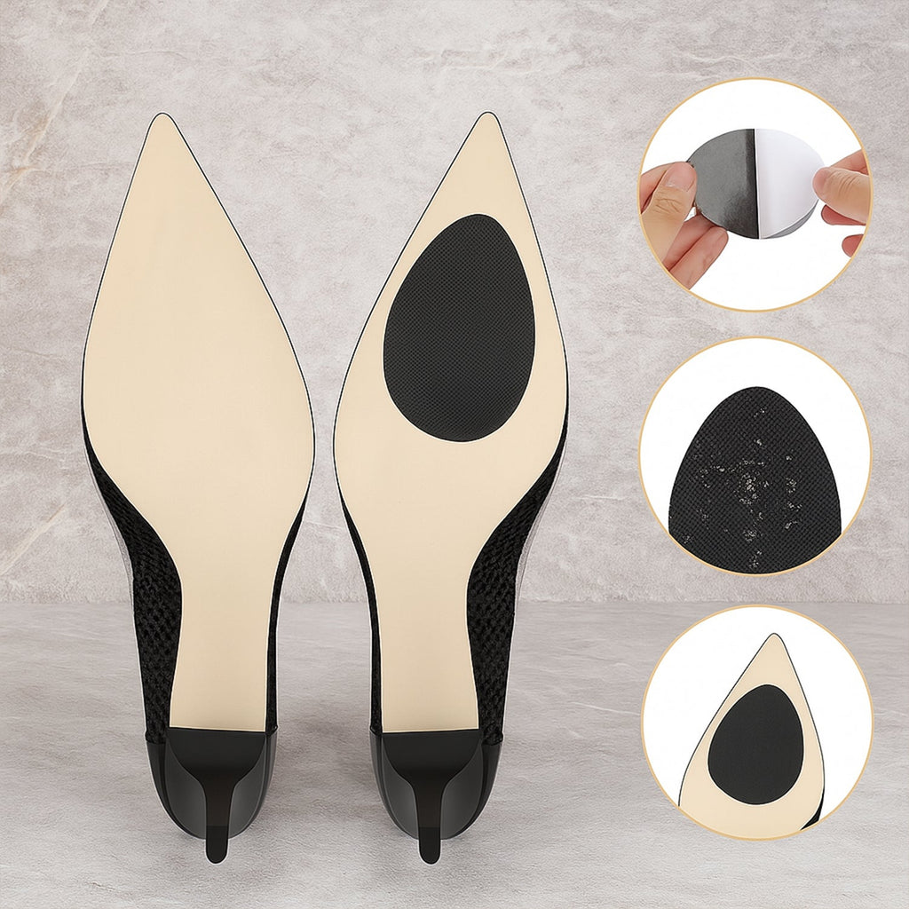 Pair of Non-Slip Shoe Pads made from textured rubber for high heels and ladies' shoes.