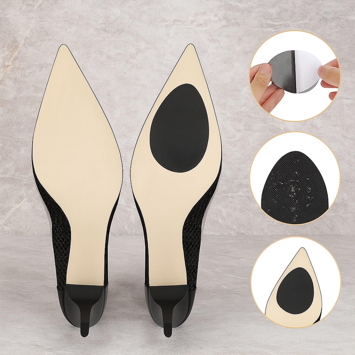 Pair of Non-Slip Shoe Pads made from textured rubber for high heels and ladies' shoes.