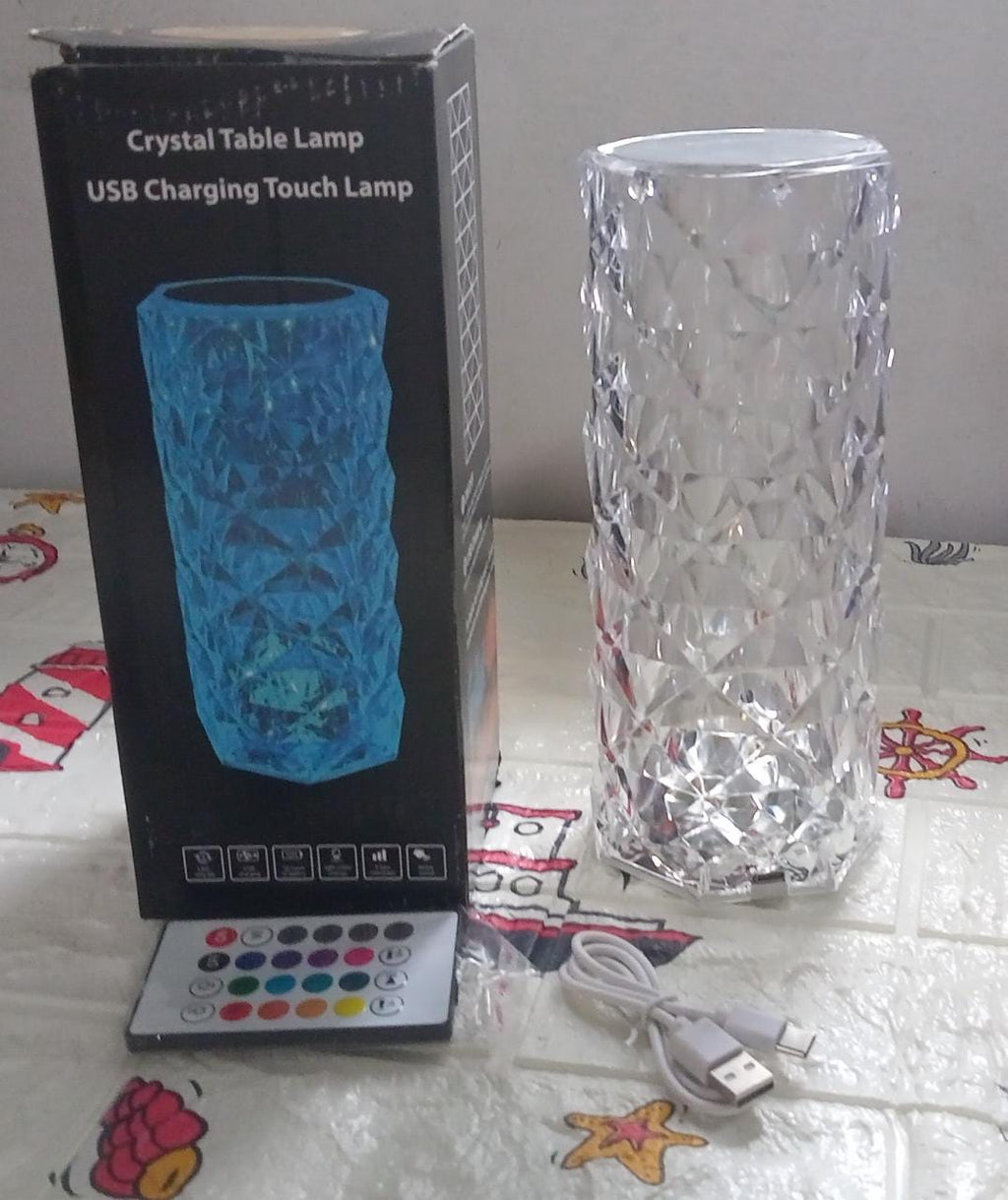 Styleva's Crystal Touch Lamp from a different angle, showing its acrylic base.