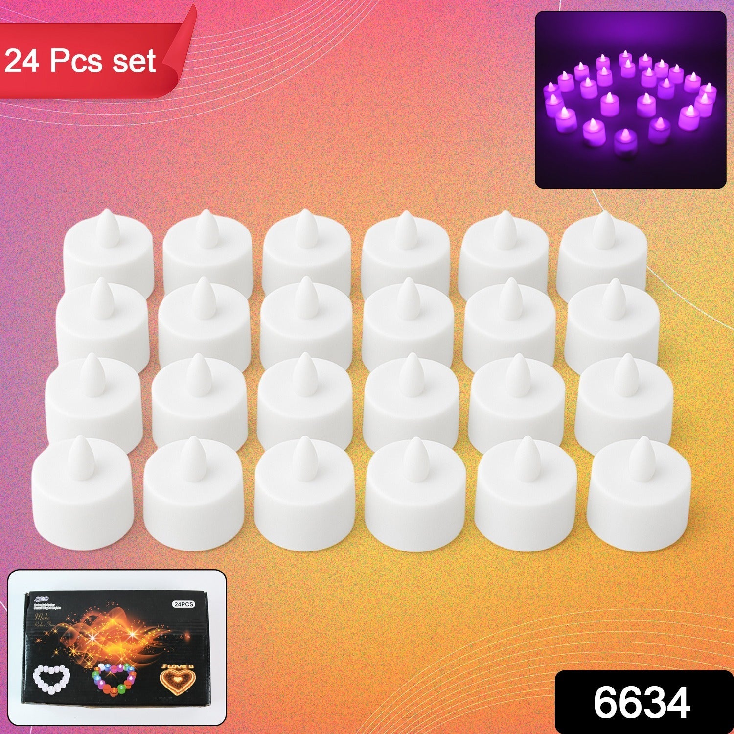 Flameless LED tealights glowing warmly, creating a cozy ambiance.
