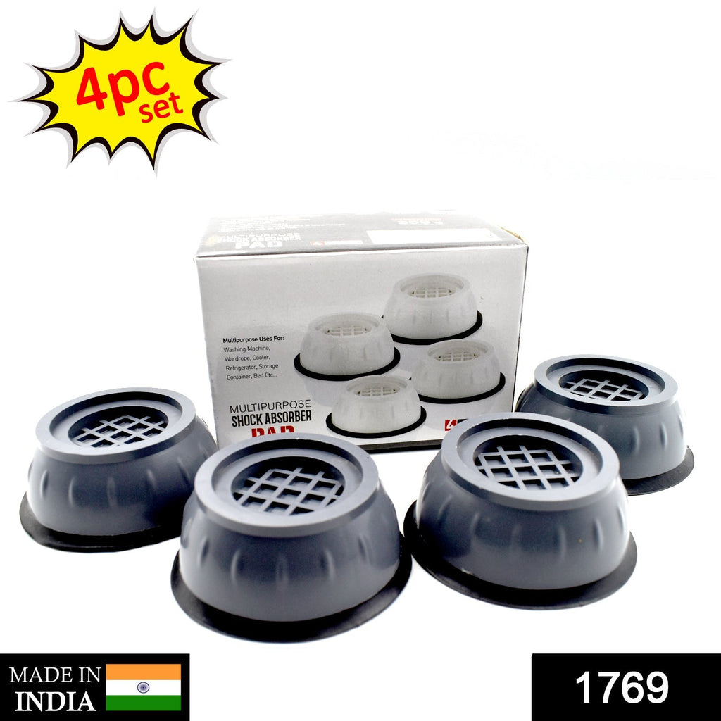 Durable anti vibration pads placed under a washing machine for stability.