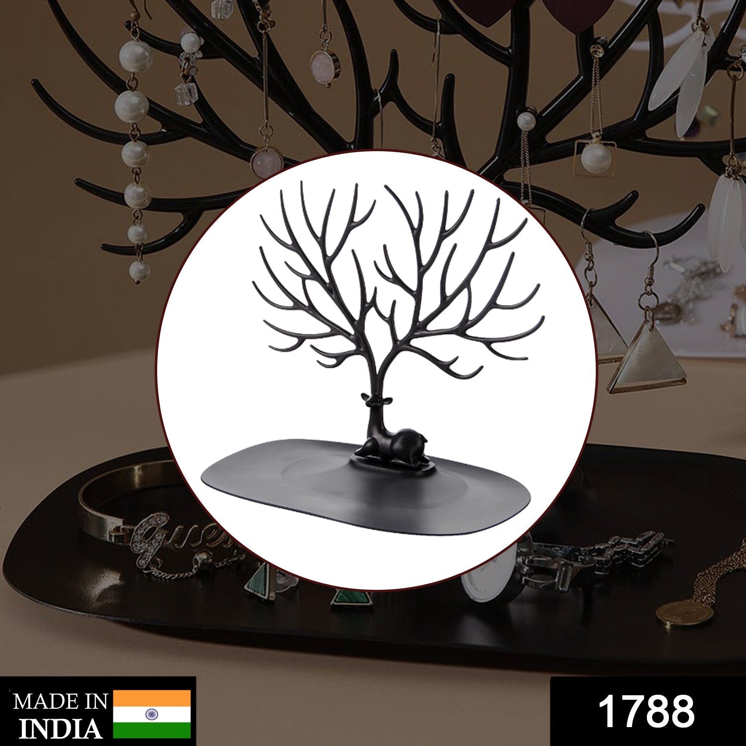 Black deer antler jewellery tree stand ideal for organizing earrings and necklaces