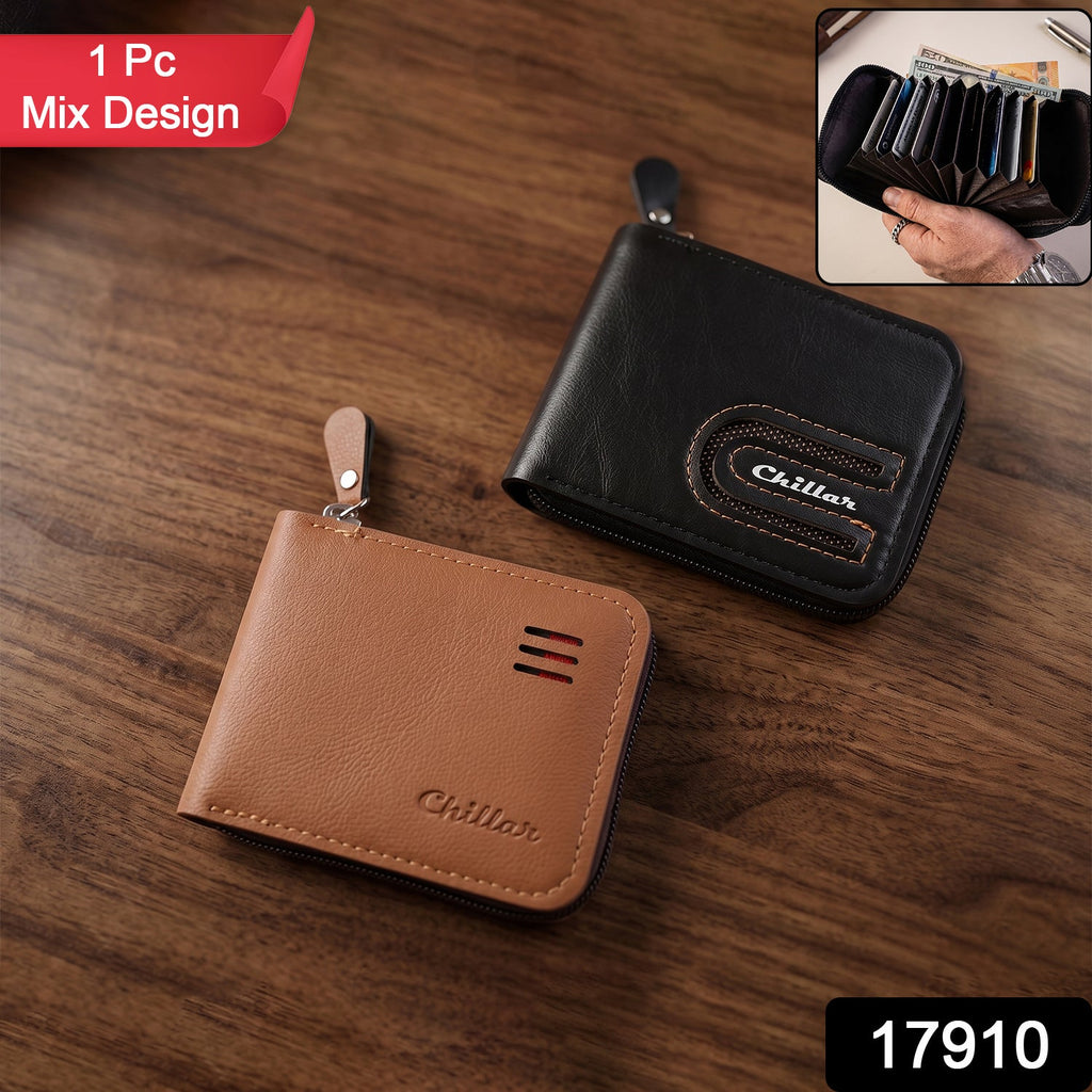 Front view of zip-around card holder wallet showing compact design