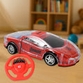 Vibrant red Remote Control Car with its handle remote controller, ready for action.