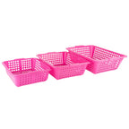 A single plastic cane fruit basket filled with apples and grapes.