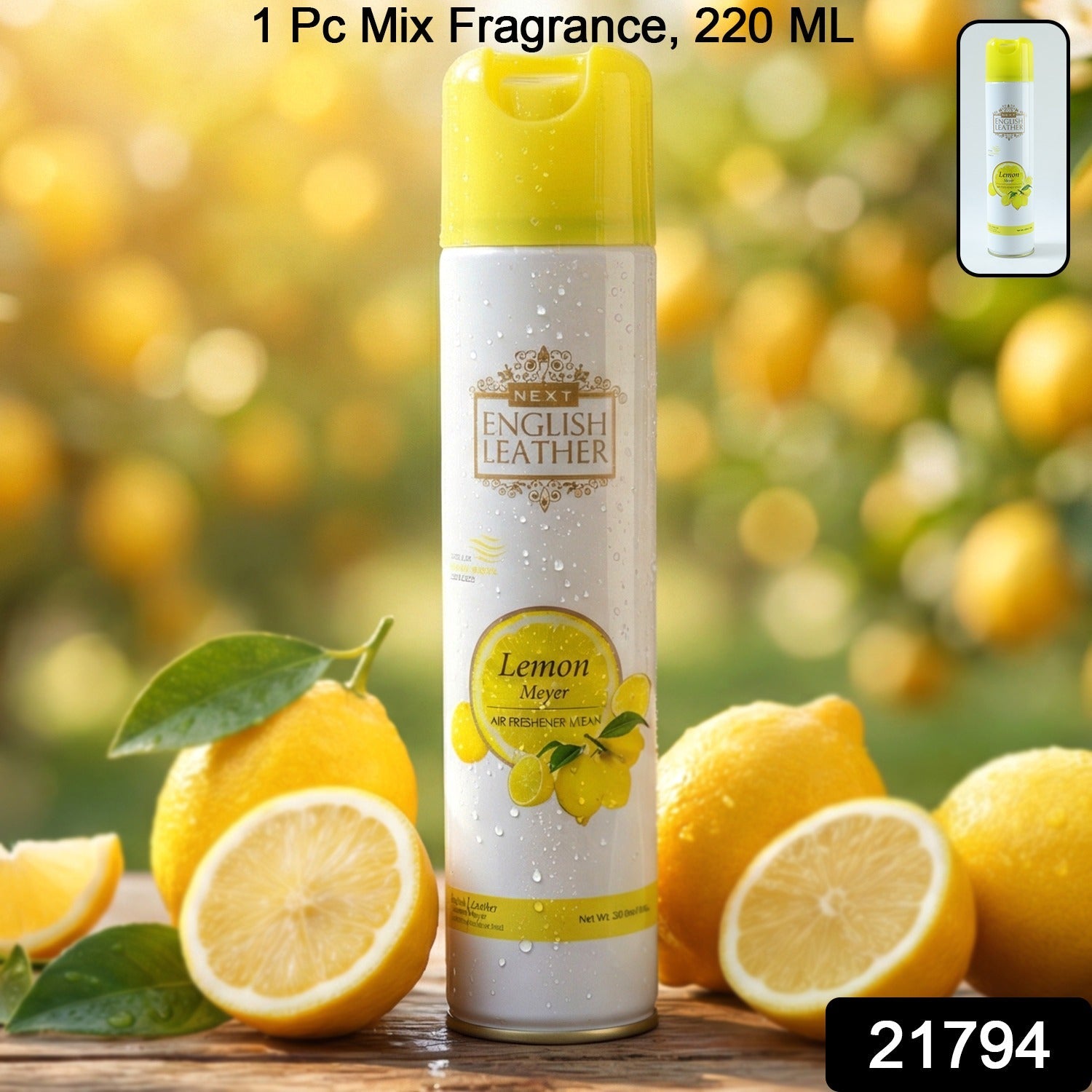 Side view of air freshener spray bottle showing label and instructions