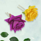 Multicolor flowing flower hair pin blending reds, yellows and pinks