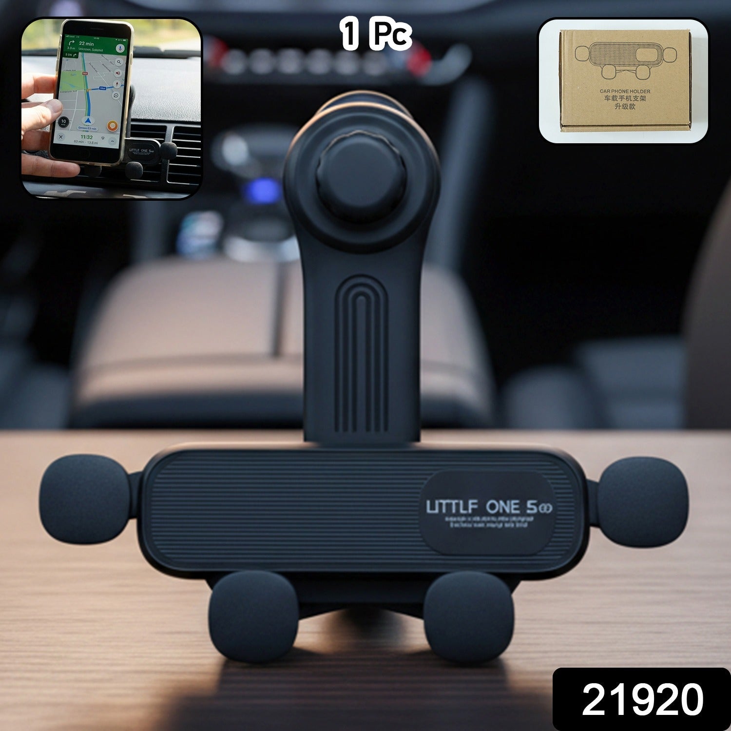 Smartphone secured in car air vent holder with easy access for navigation