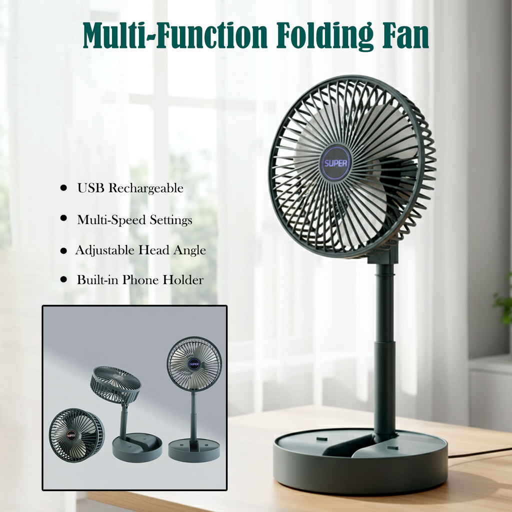 Folded USB powered desk fan perfect for travel and office use