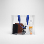 Clear plastic gift bag showcasing its spacious interior and strong handles.