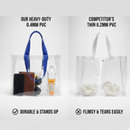Eco-friendly transparent bag filled with various items, highlighting its versatility.