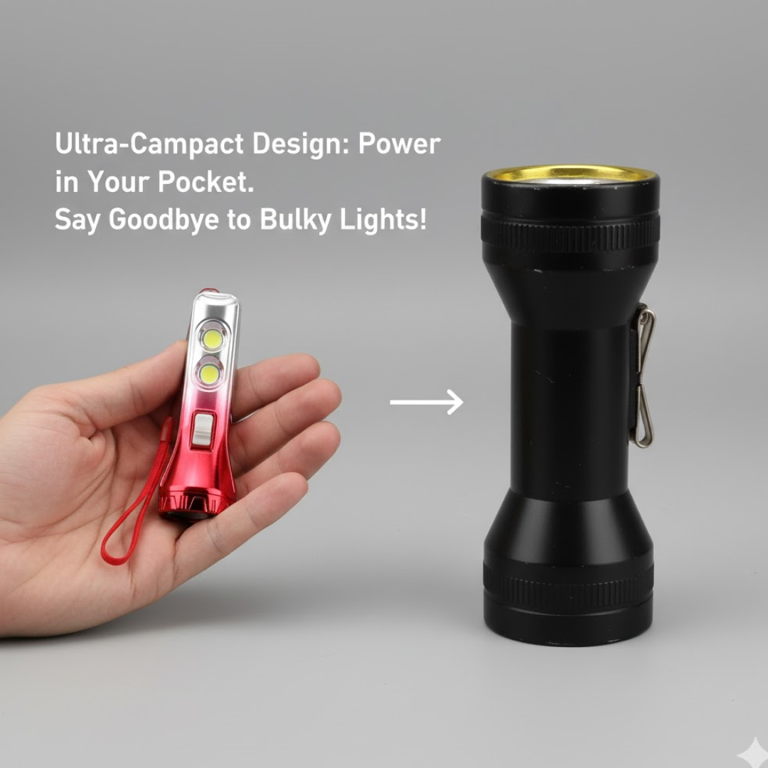 Ergonomic LED torchlight comfortably held, ideal for portability.