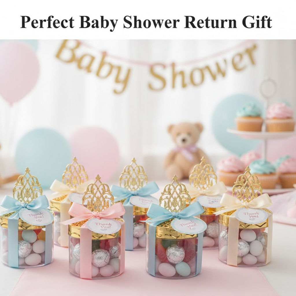 Transparent baby shower candy box showing detailed design