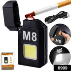 Compact portable mini torch lighter emitting bright spark in hand