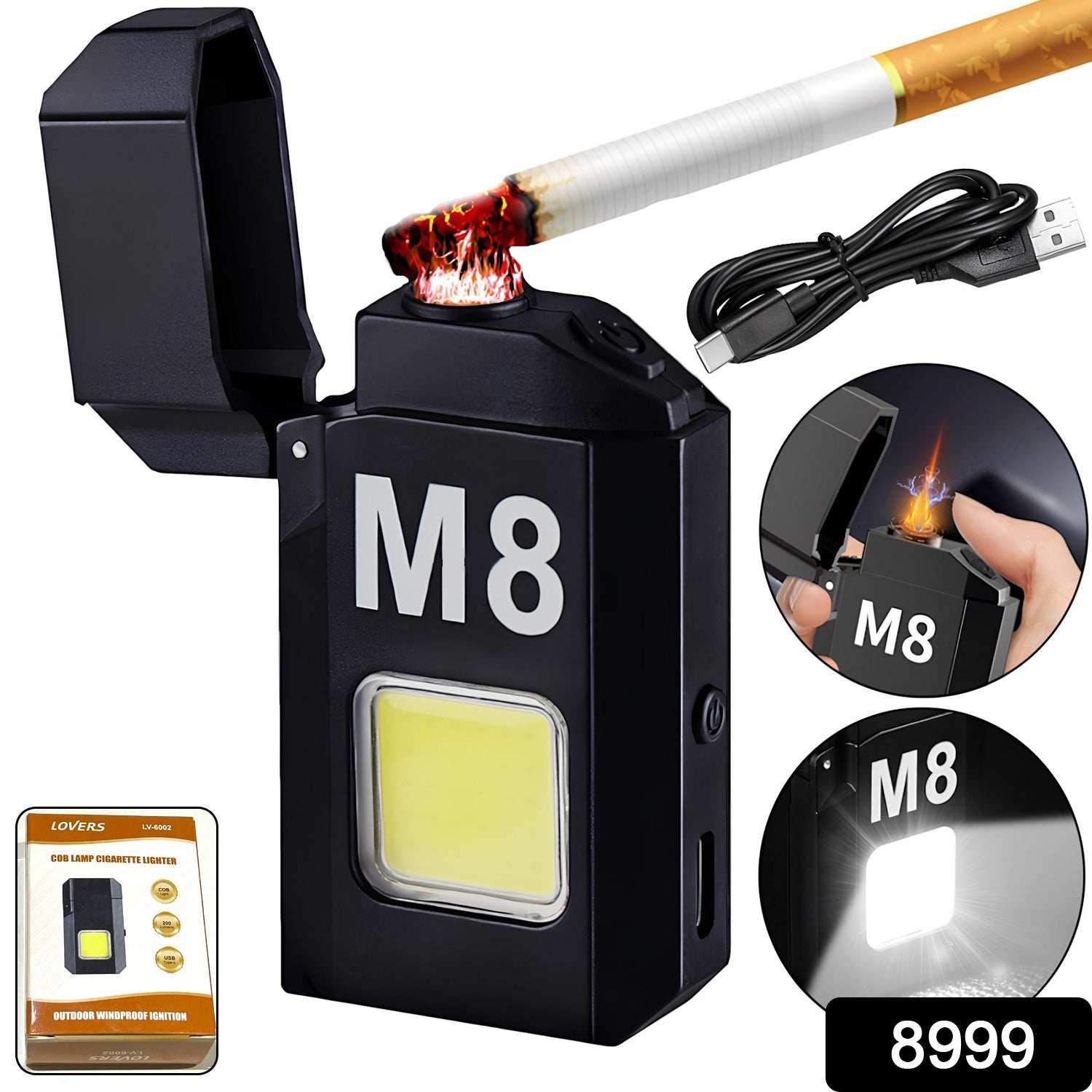 Compact portable mini torch lighter emitting bright spark in hand