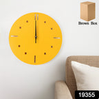 Minimalist style yellow round wall clock with black hands