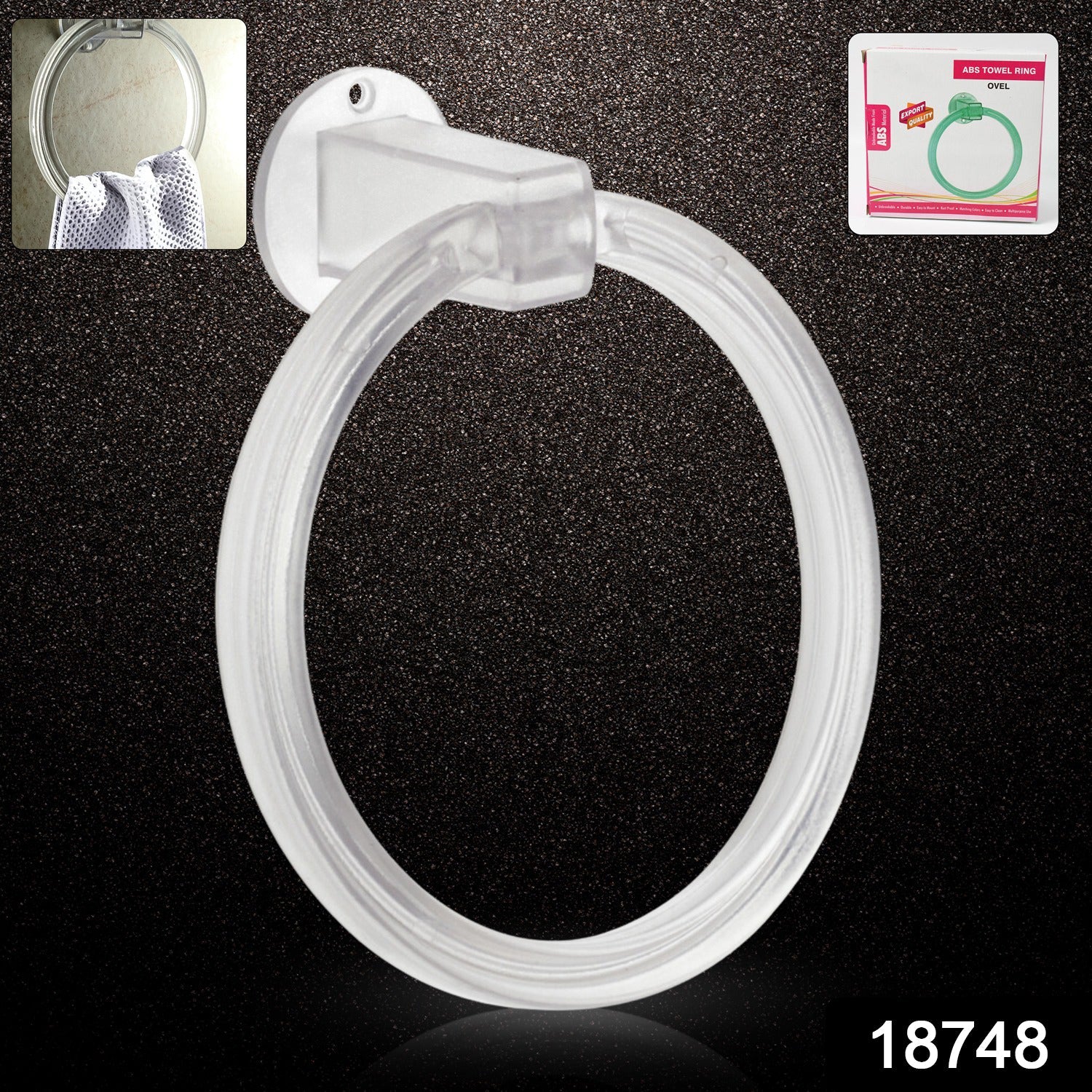 Close-up view of the unbreakable ABS towel ring, highlighting its smooth, clear plastic finish.