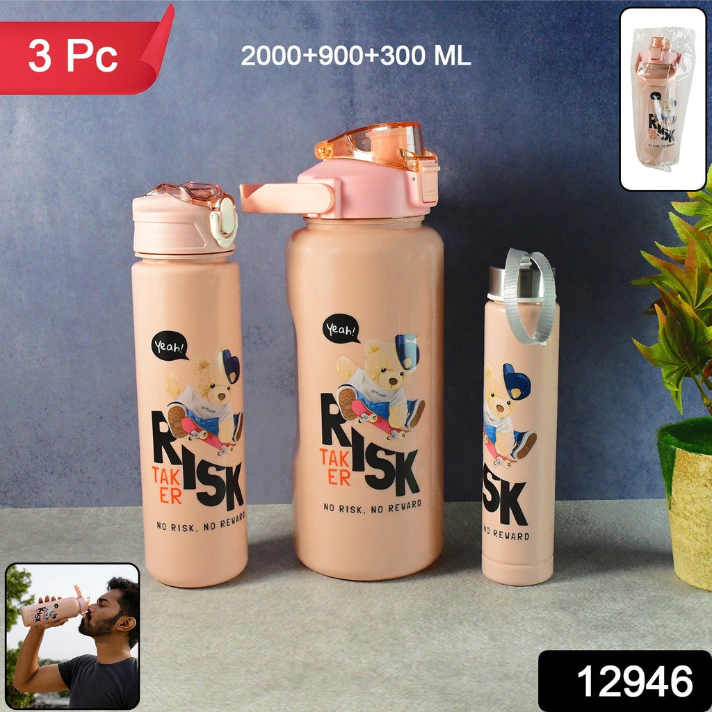 Close-up of cartoon printed water bottle with flip-top sipper for easy hydration