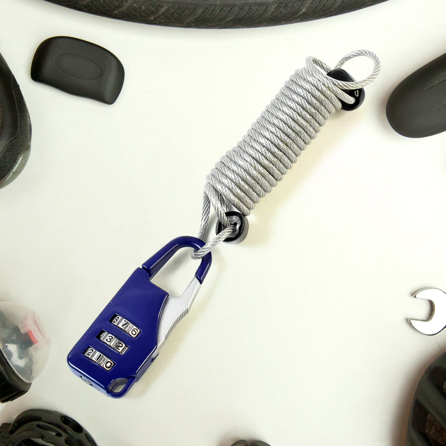 3-digit combination anti-theft padlock featuring built-in wire cable for security
