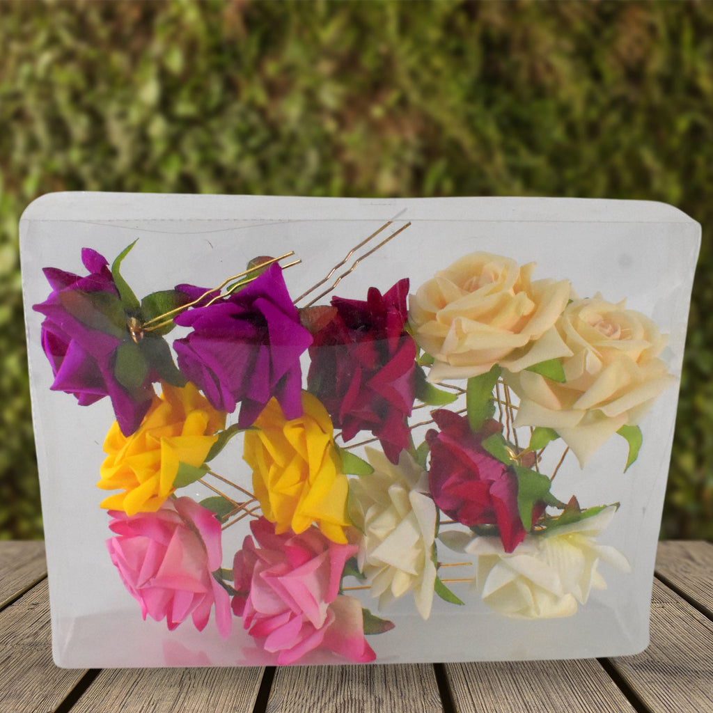 Colorful whimsical flowing flower hair pin accessory for braids
