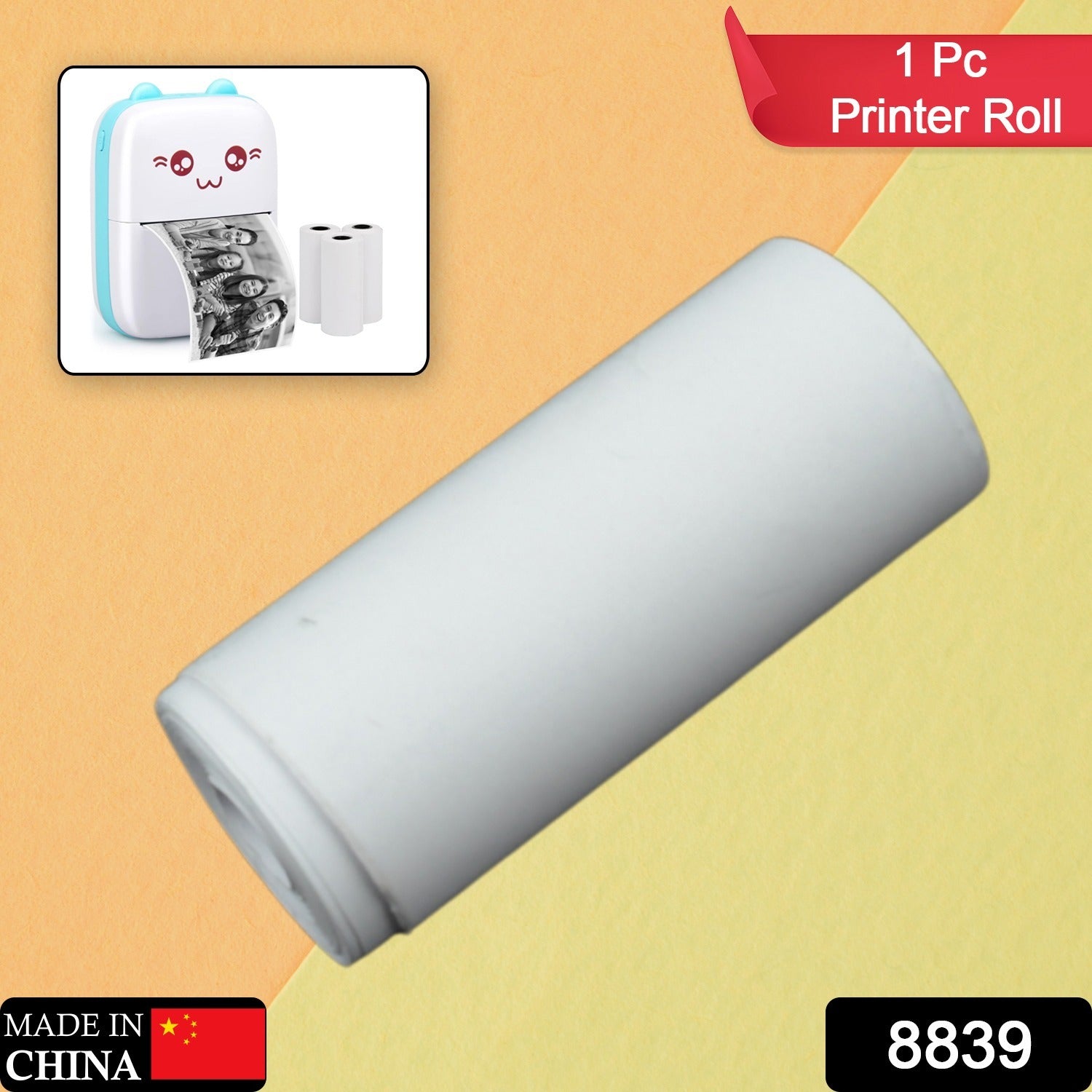 A thermal printer paper roll positioned next to a portable mini printer, ready for immediate use.