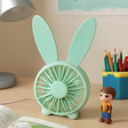 Front view of USB desk fan with cute rabbit design for kids and camping