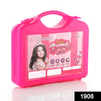 Multicoloured Kids Makeup Set accessories neatly packed in a toy suitcase.