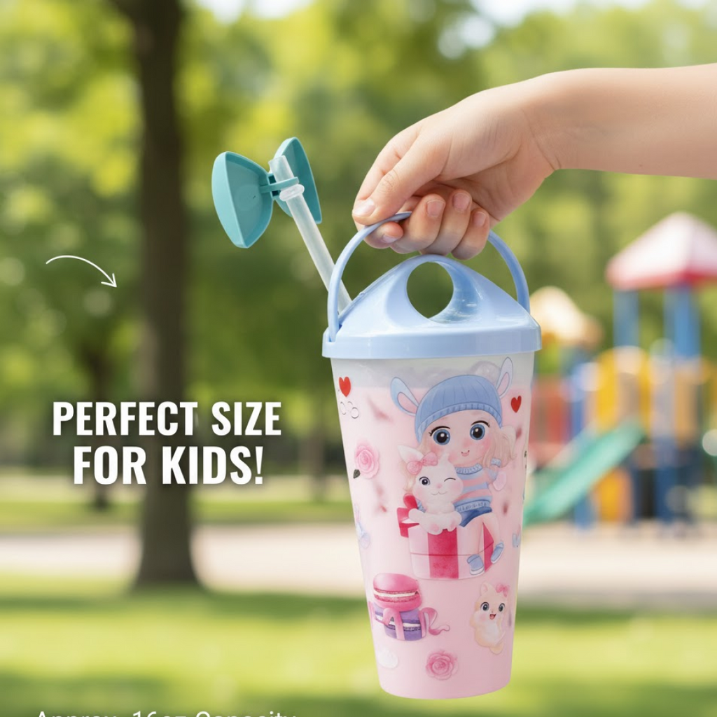 Back view of the Unicorn Kids Water Bottle, highlighting its durable acrylic material.