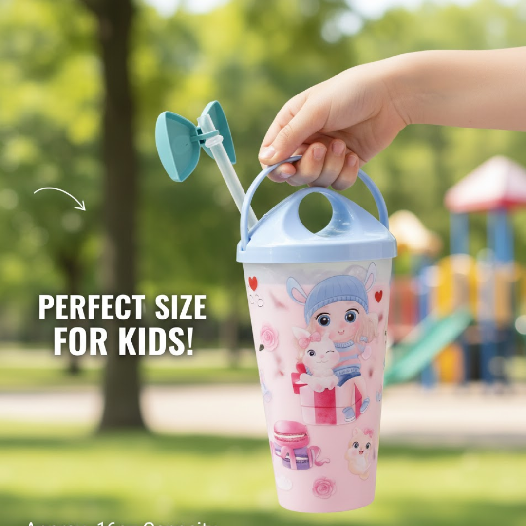 Back view of the Unicorn Kids Water Bottle, highlighting its durable acrylic material.