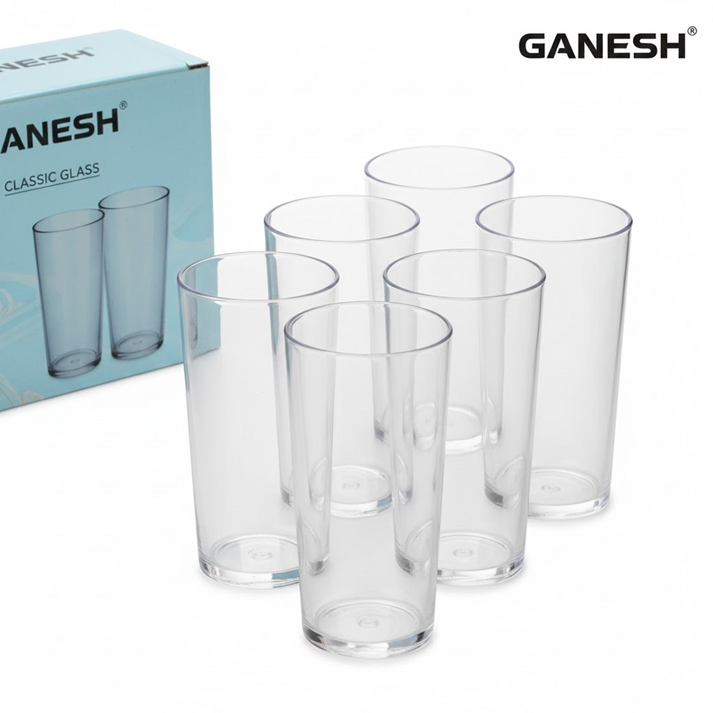 Ganesh Classic plastic glasses set in use, filled with a refreshing beverage.