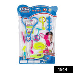 A child happily examining a teddy bear with a multicolour Kids Doctor Set.