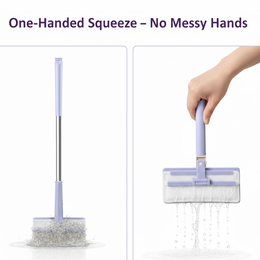 Mini mop disassembled, showcasing its innovative cloth changing mechanism.
