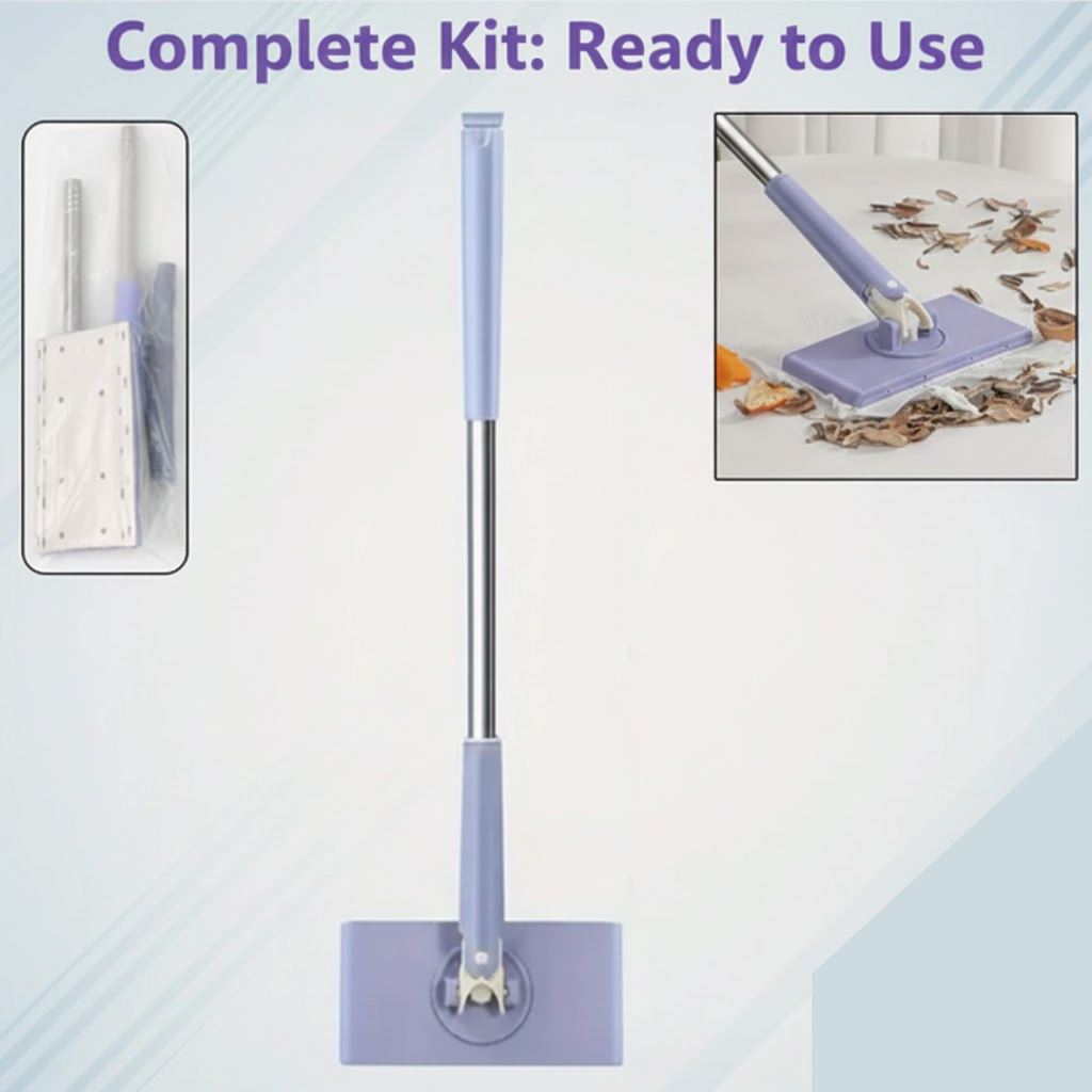 Push-pull handle mini mop efficiently cleaning a floor corner in a home.
