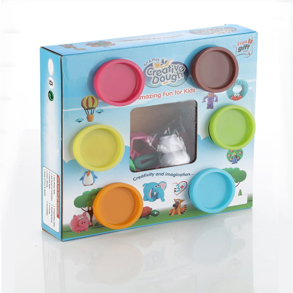 Pack of 6 non-toxic play dough sets with 5 vibrant colours and 50 clay moulds.