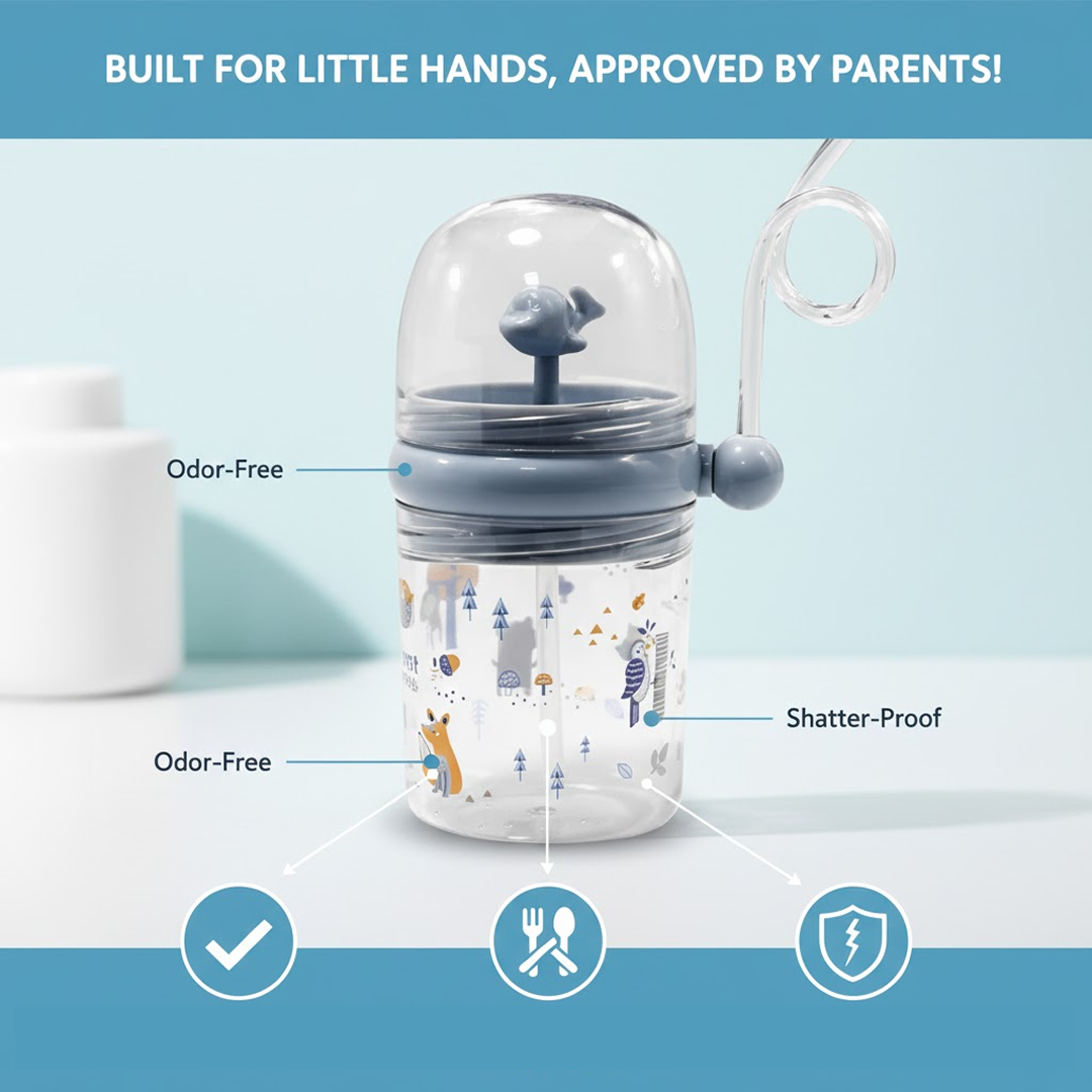Whale Spray Sippy Cup with its lid open, showing the straw and internal mechanism.