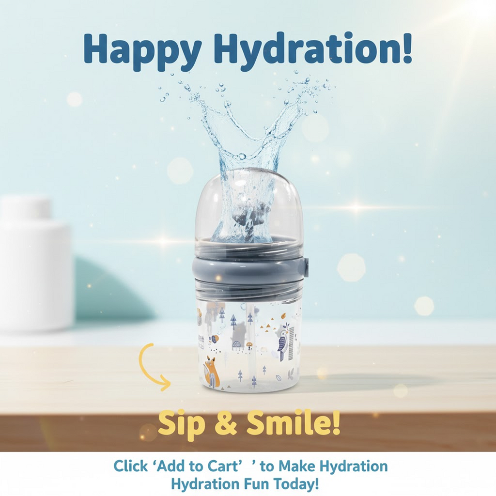 The Whale Spray Sippy Cup with its flexible, bendable straw extended for easy drinking.