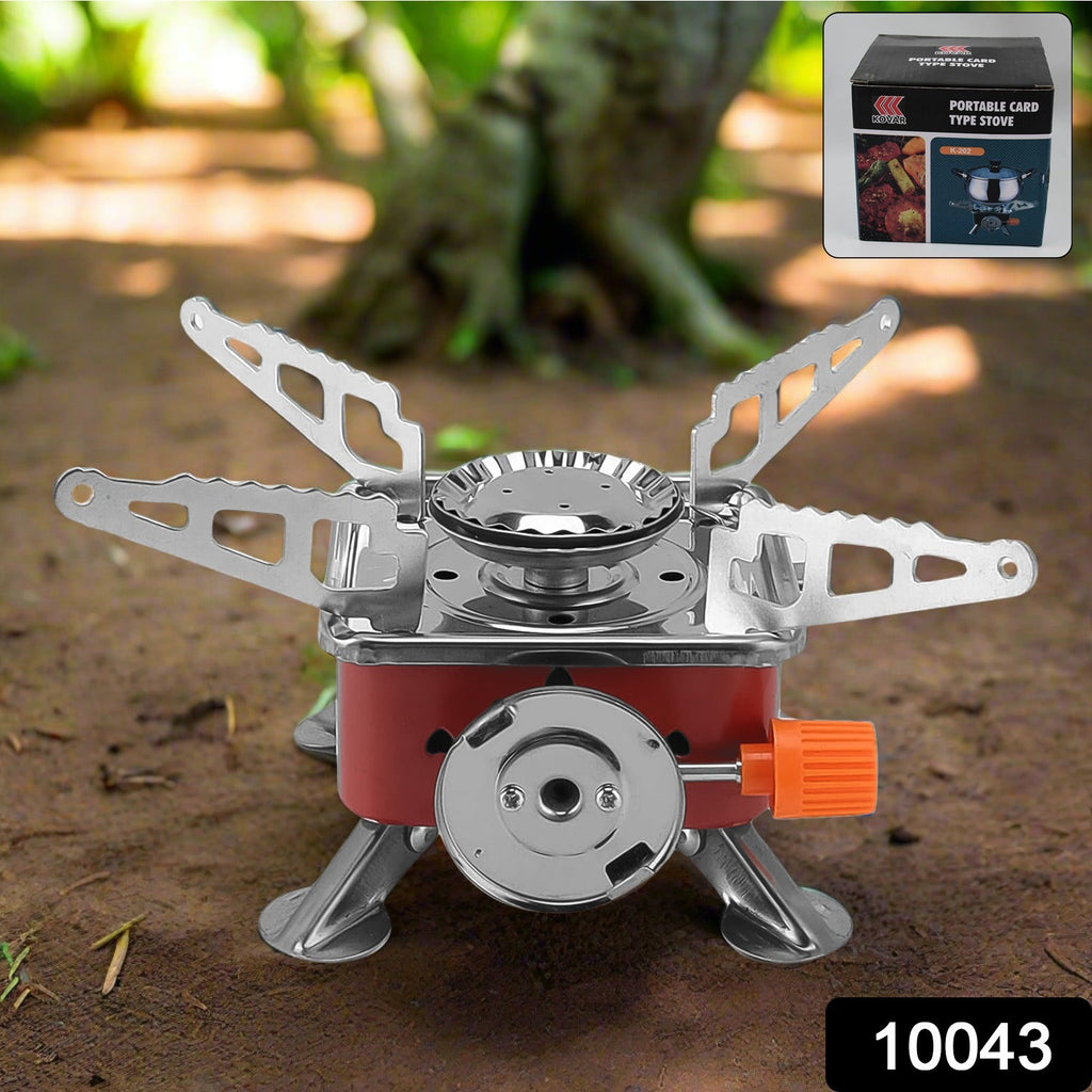 The portable Mini Camping Stove with its flame lit, demonstrating powerful 2800W heat for quick outdoor cooking.