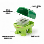 Bottom view displaying mess-free shavings container of sharpener