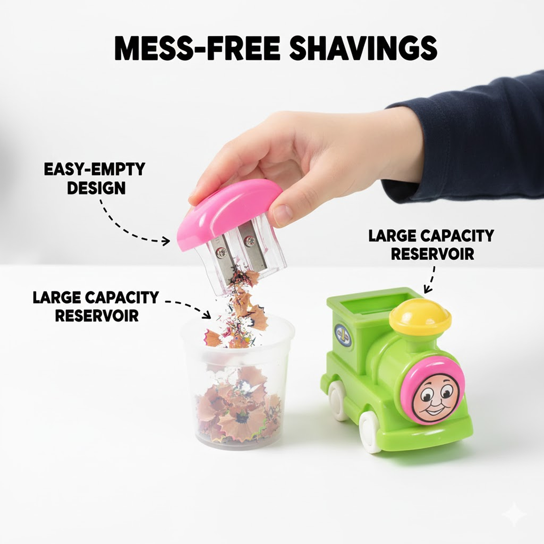 Side view of compact double hole pencil sharpener with Thomas design