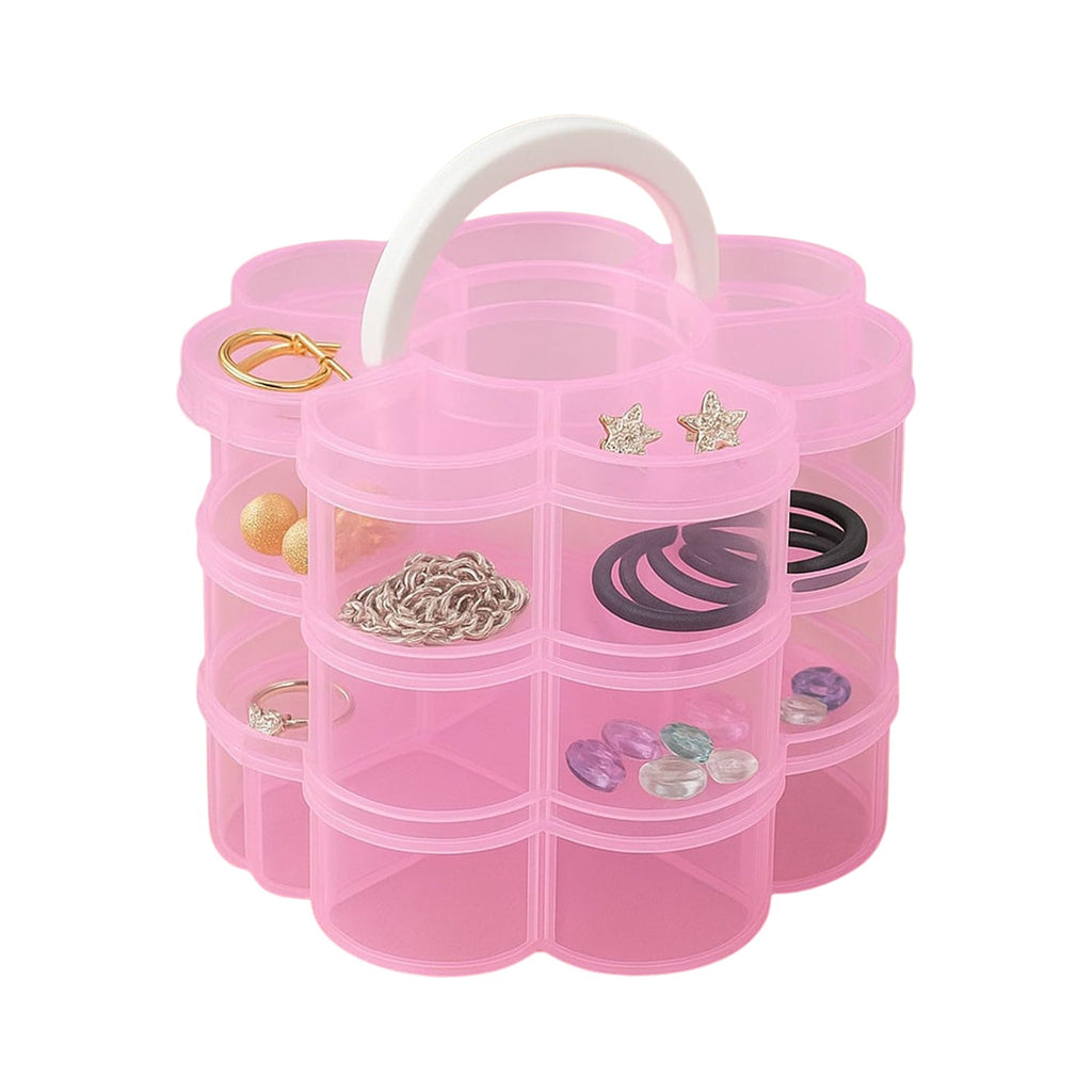 Stacked view of transparent flower-shaped 3-layer storage organizer box