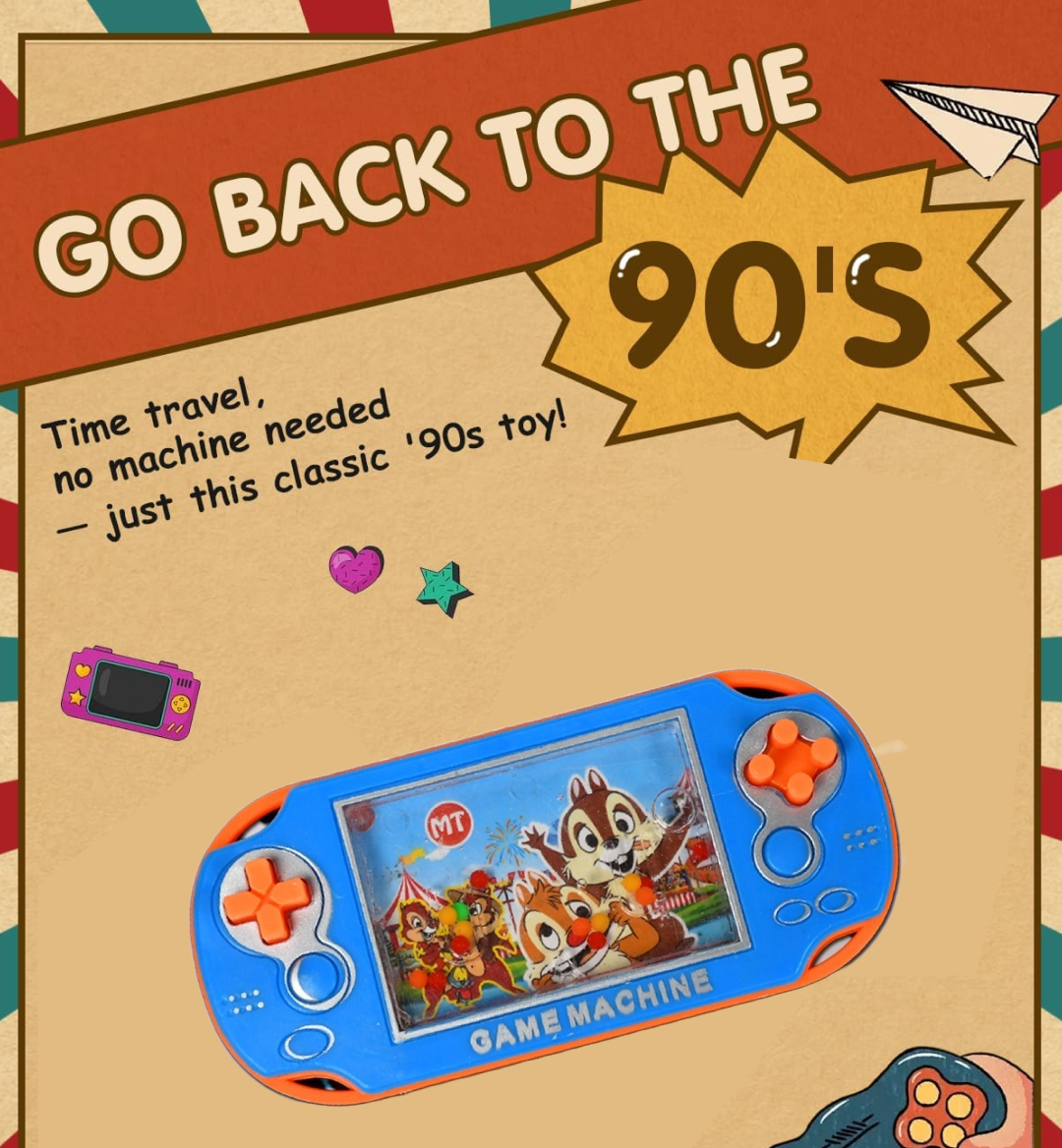 Front view of a brightly coloured handheld water game, showcasing its engaging design for kids.