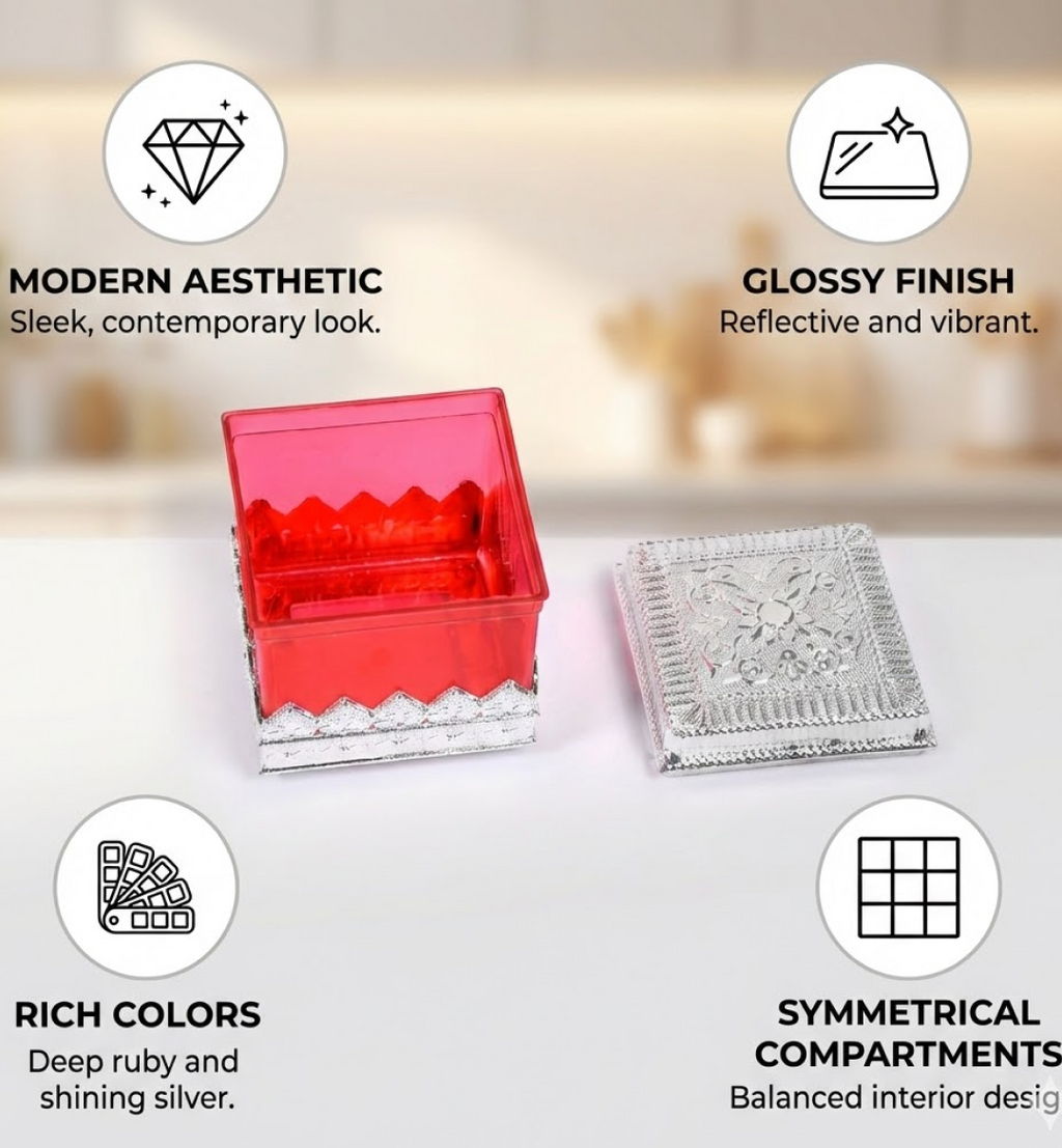 Ruby dry fruit storage container showcasing its contents through clear plastic for easy identification.
