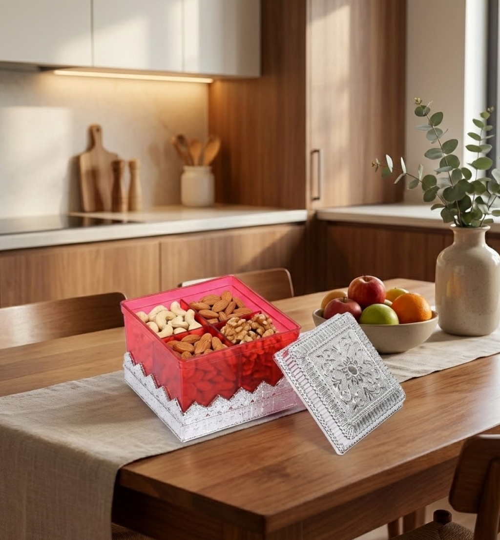 Lifestyle shot of the Ruby dry fruit storage container blending seamlessly into a modern kitchen setting.