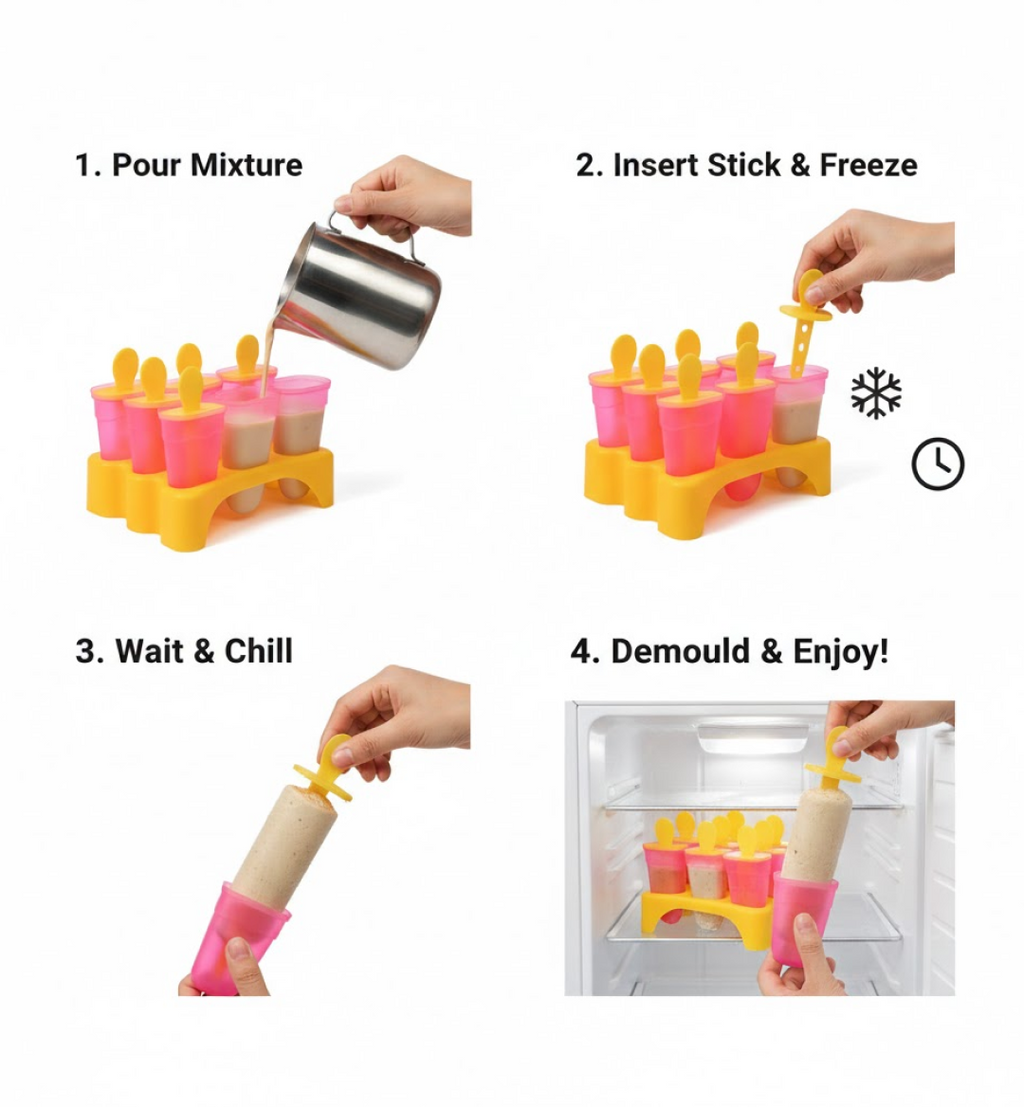 Top view of individual BPA-free plastic kulfi moulds with lids.