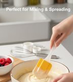 Heat resistant silicone spatula being used in the kitchen